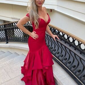 2 Cute Red Ruffled Tiered Pageant  Prom Gala Wedding Gown